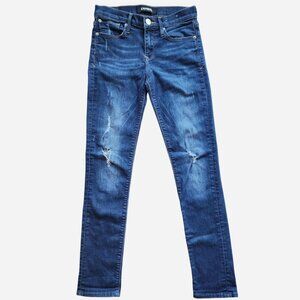 Express distressed mid-rise dark blue skinny jeans - size 2 regular